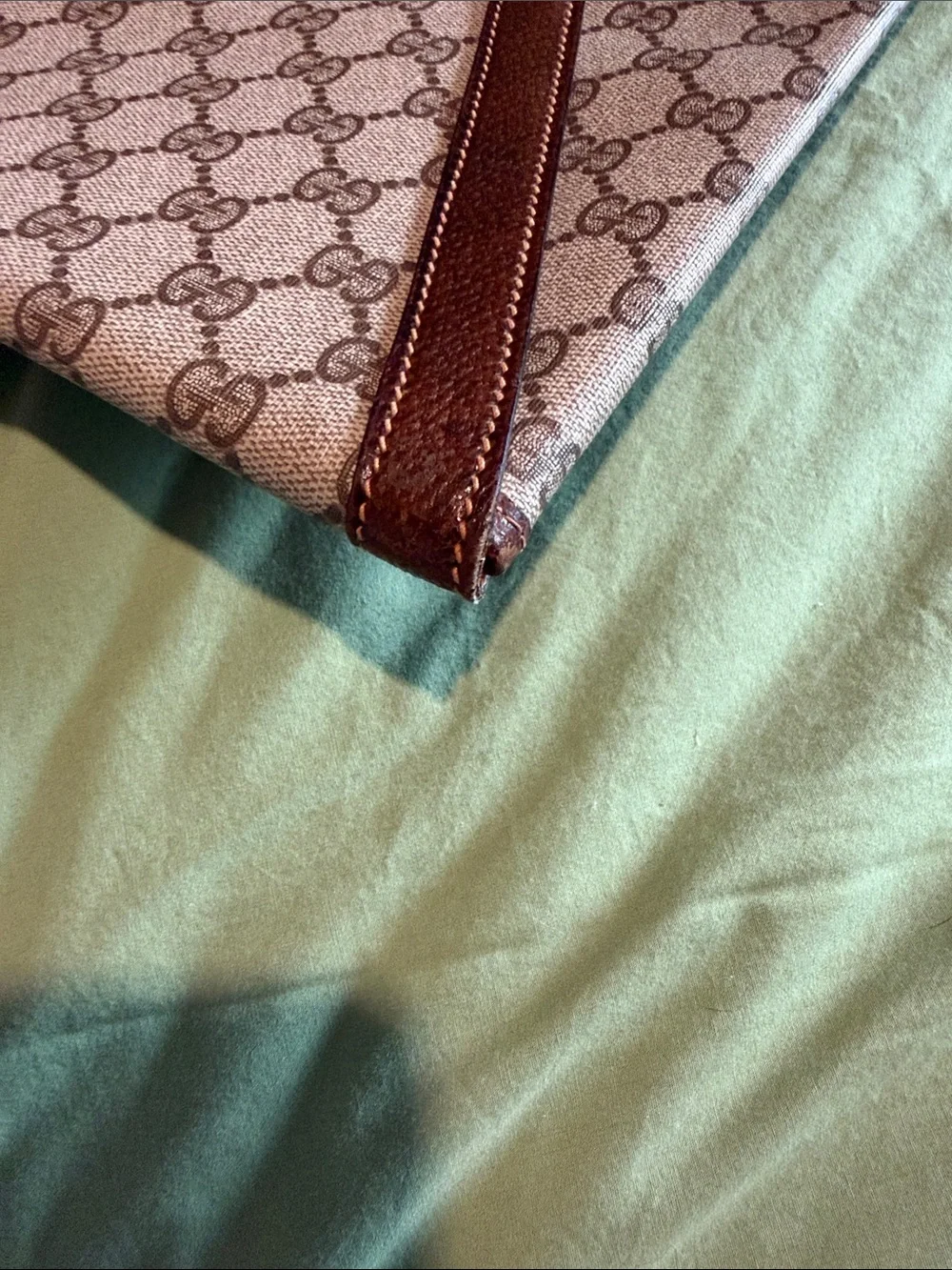 Gucci Beige GG Supreme Envelope Clutch with Brown Leather Trim